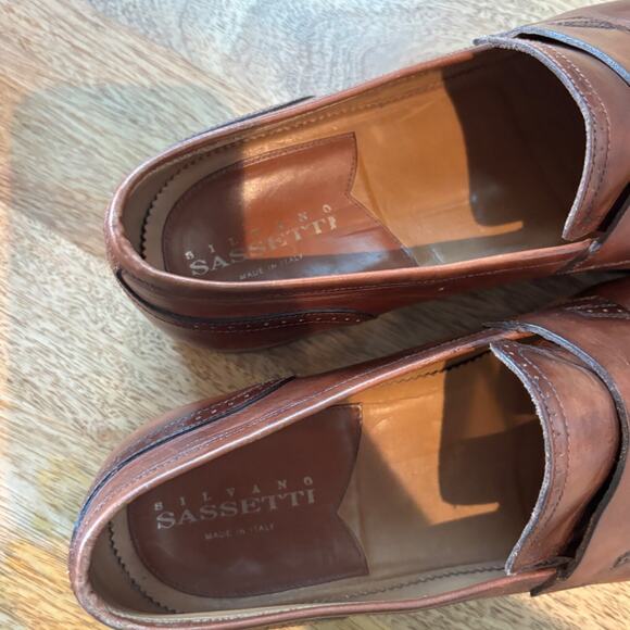 Silvano Sassetti Brown Leather Penny Loafers Mens 9.5M Italy Handcrafted Dress main image 8